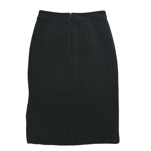 Halogen size 0p Black Ribbed Midi Fitted Stretch Pencil Skirt Slit Zip Office - Picture 2 of 7